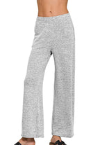 Zenana Womens Lounge Pants Gray Soft Melange Hacci Elastic Waistband BLACK Zenana_Womens_Lounge_Pants_Gray_Soft_Melange_Hacci_Elastic_Waistband Trendsi