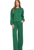 Zenana Womens Outfit Set Green French Rib Pullover and Pants DK GREEN Zenana_Womens_Outfit_Set_Green_French_Rib_Pullover_and_Pants Trendsi