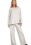 Zenana Womens Outfit Set Light Gray Scuba Side Slit Long Sleeve Top and Pants H GREY Zenana_Womens_Outfit_Set_Light_Gray_Scuba_Side_Slit_Long_Sleeve_Top_and_Pants Trendsi