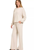 Zenana Womens Outfit Set Sand Beige French Rib Pullover and Pants SAND BEIGE Zenana_Womens_Outfit_Set_Sand_Beige_French_Rib_Pullover_and_Pants Trendsi