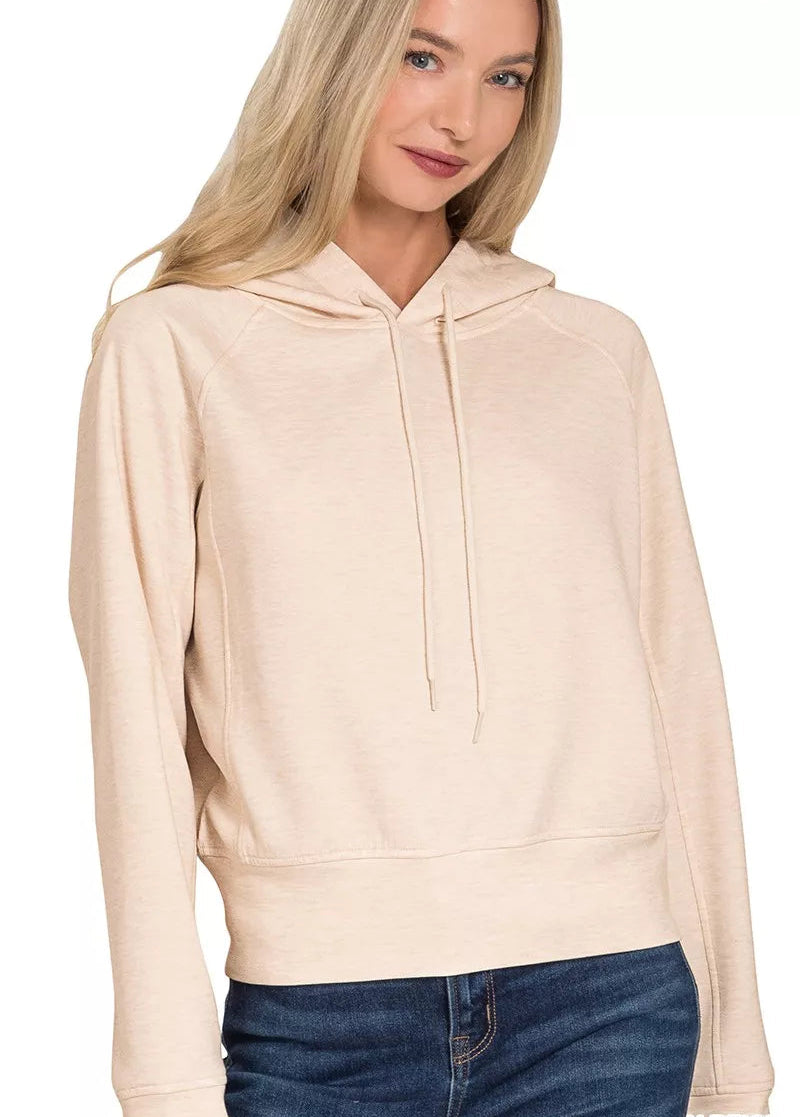 Zenana Womens Scuba Hoodie Beige Drawstring Hood Top H BEIGE Zenana_Womens_Scuba_Hoodie_Beige_Drawstring_Hood_Top Trendsi
