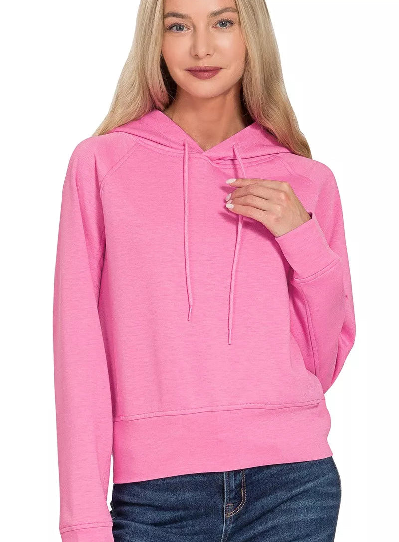 Zenana Womens Scuba Hoodie Candy Pink Drawstring Hood Top CANDY PINK Zenana_Womens_Scuba_Hoodie_Candy_Pink_Drawstring_Hood_Top Trendsi