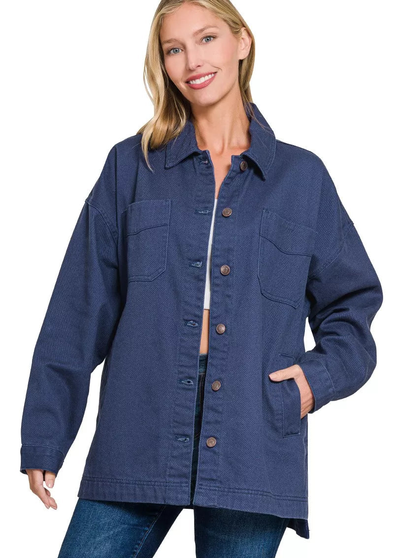 Zenana Womens Shackets Oversized Collared Neck Button Front Zenana_Womens_Shackets_Oversized_Collared_Neck_Button_Front Trendsi