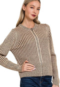 Zenana Womens Sweater Cardigan Brown Ribbed Two Tone Zip Up BROWN Zenana_Womens_Sweater_Cardigan_Brown_Ribbed_Two_Tone_Zip_Up Trendsi
