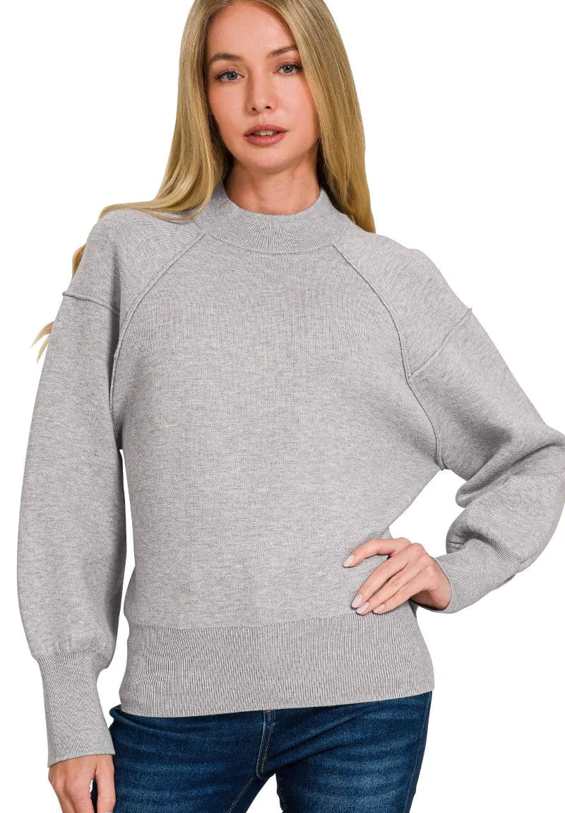 Zenana Womens Sweater Gray Viscose Mock Neck Exposed Seam Zenana_Womens_Sweater_Gray_Viscose_Mock_Neck_Exposed_Seam_-Max-Origin Trendsi