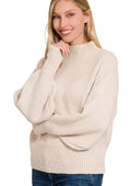 Zenana Womens Sweater Mock Neck Sand Beige Balloon Sleeve Pullover SAND BEIGE Zenana_Womens_Sweater_Mock_Neck_Sand_Beige_Balloon_Sleeve_Pullover Trendsi