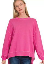 Zenana Womens Sweatshirt Hot Pink French Terry Pigment Dye & Enzyme Wash HOT PINK Zenana_Womens_Sweatshirt_Hot_Pink_French_Terry_Pigment_Dye_Enzyme_Wash Trendsi