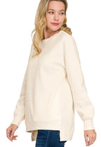 Zenana Womens Sweatshirts Fleece Cream Hi-low Boyfriend with Pockets S-3XL CREAM Zenana_Womens_Sweatshirts_Fleece_Cream_Hi-low_Boyfriend_with_Pockets_S-3XL Trendsi