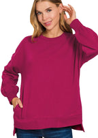 Zenana Womens Sweatshirts Fleece Hi-low Boyfriend with Pockets Zenana_Womens_Sweatshirts_Fleece_Hi-low_Boyfriend_with_Pockets Trendsi