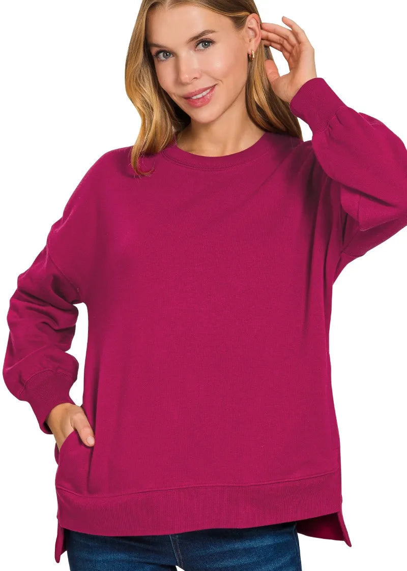 Zenana Fleece Hi-low Boyfriend Sweatshirts with Pockets