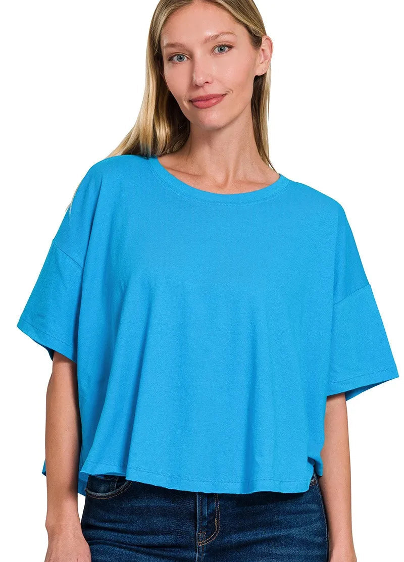 Zenana Womens T-Shirt Cotton Deep Sky Round Neck Short Sleeve Top DEEP SKY Zenana_Womens_T-Shirt_Cotton_Deep_Sky_Round_Neck_Short_Sleeve_Top Trendsi