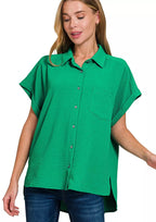 Zenana Woven Airflow Button Down Shirt