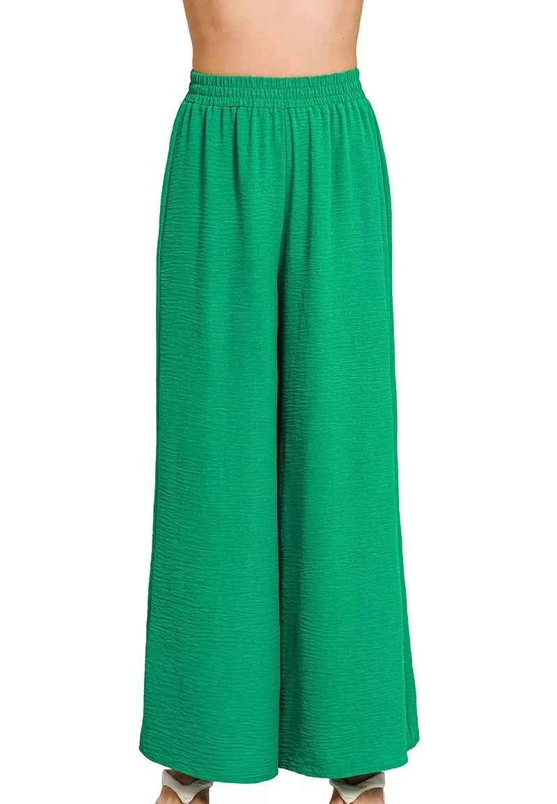Zenana Woven Airflow Elastic Waistband Pants – Women’s Wide-Leg Casual Pants