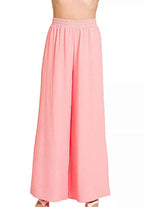 Zenana Woven Airflow Elastic Waistband Pants