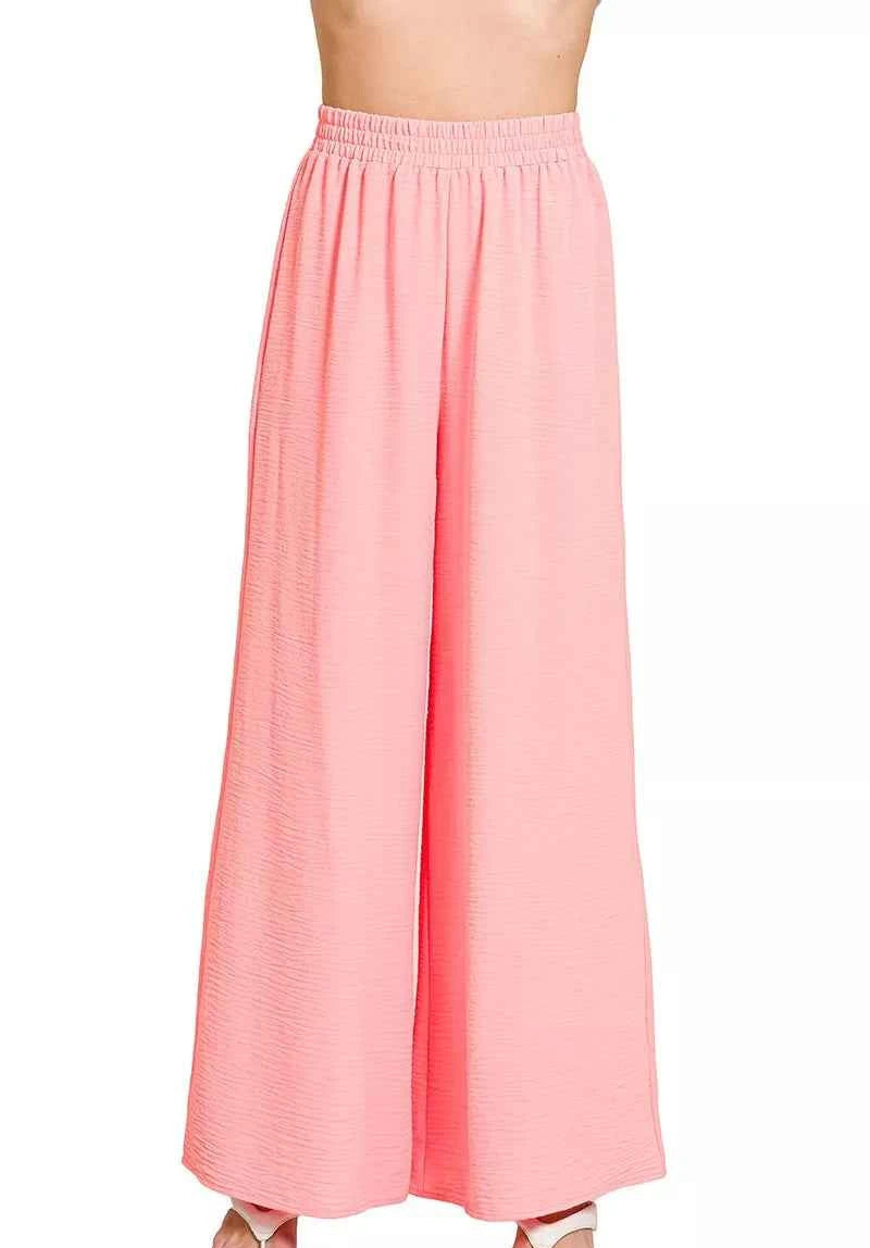 Zenana Woven Airflow Elastic Waistband Pants