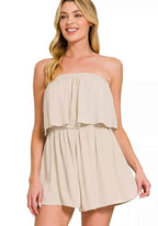 Zenana Woven Crinkle Strapless Romper Women Summer Casual Tube Jumpsuit