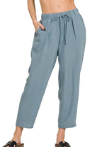 Zenana Woven Pants Women’s Wide Leg CroppedmCrepe Elastic Waist Casual Trousers - Styleinger