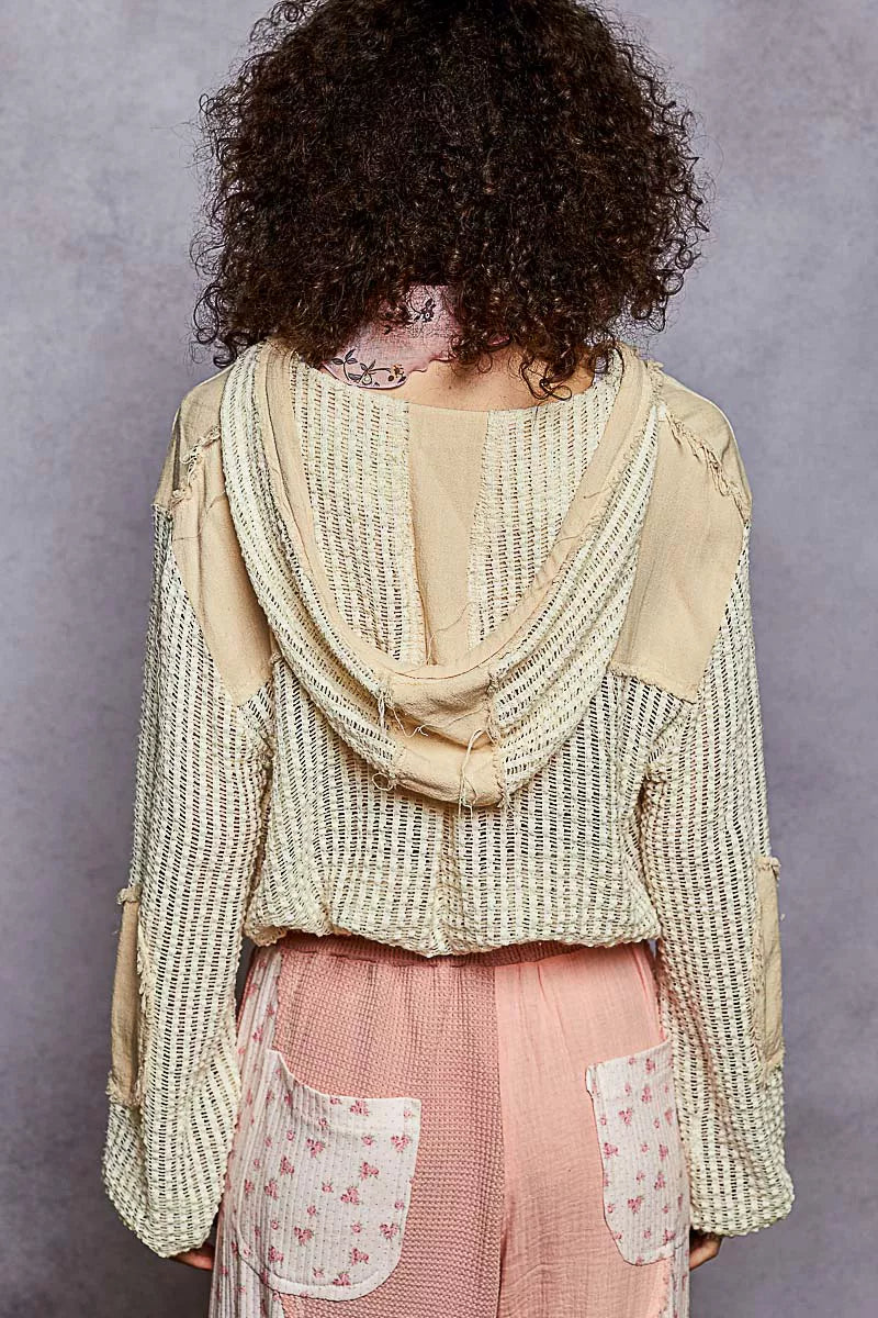 POL Womens Shirt Cream Texture Woven Button Hooded with Drawstring Hem a001cd2c-3521-46c8-8249-062476153ab3-Max-Origin Trendsi