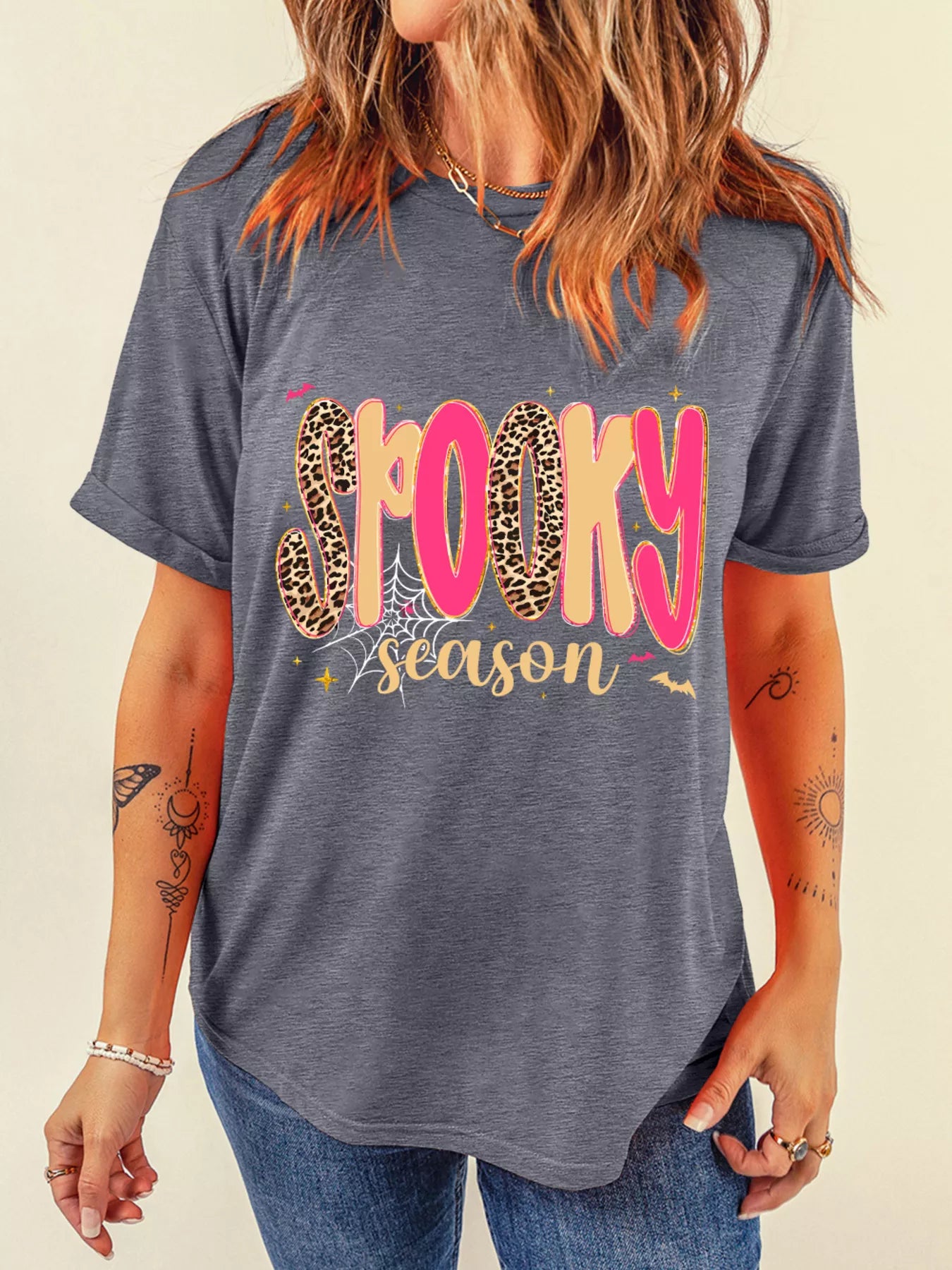 Spooky Season Halloween Women's T-Shirt Dark Gray Graphic Top Tee Dark Gray a00551fbe3a147288899a4155704ccbf-Max-Origin Trendsi