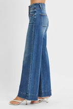 RISEN Women's Jeans High Rise Ankle Wide Seam Detailed Dark Washed Denim a0102c1b91a443abbfbe4e32fdb7d3a1-Max-Origin Trendsi