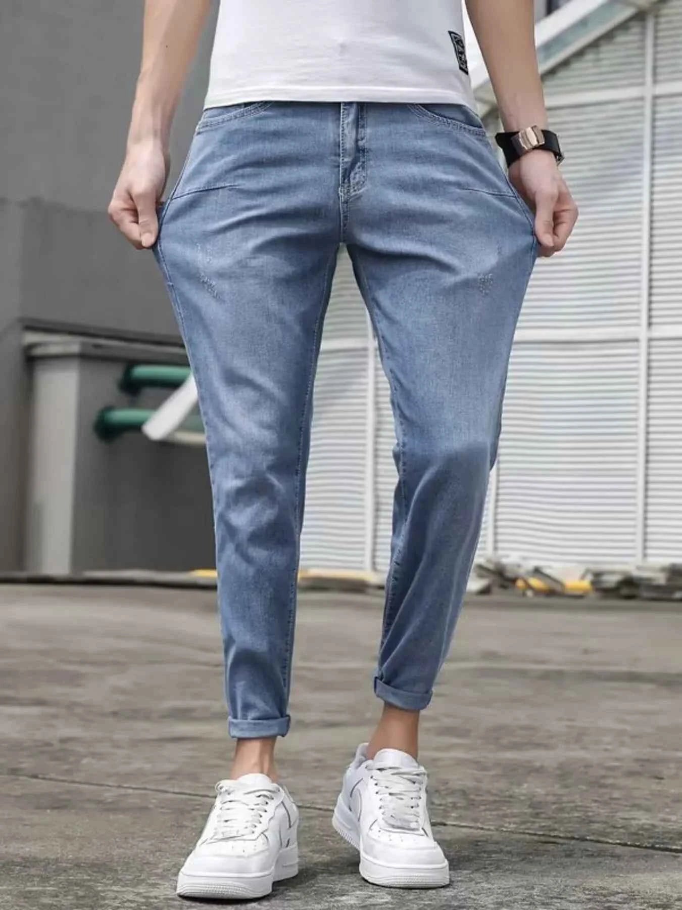 Men's Jeans Light Blue Wash Slim-Fit Denim Pants a01e507fb2c74c2cb0d62f7539214029-Max-Origin Trendsi