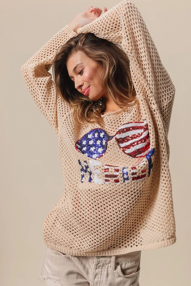 BiBi Knit Top Sequin American Flag Sunglasses Long Sleeve a0216110394b479f8a2950113b050b3e-Max-Origin Trendsi