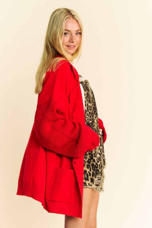 Davi & Dani Cardigan Red Oversized Button Up Dropped Shoulder with Pockets a02ce5ea-d6fd-4163-a650-aa1f8e066bef-Max Trendsi