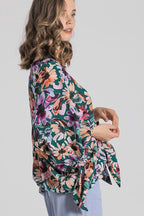 Umgee Blouse Green Floral Mix Print V-Neck Tie Long Sleeve Top Plus Sizes a052d9ad-ae9e-4f93-bd29-3d36abd16a29-Min Trendsi