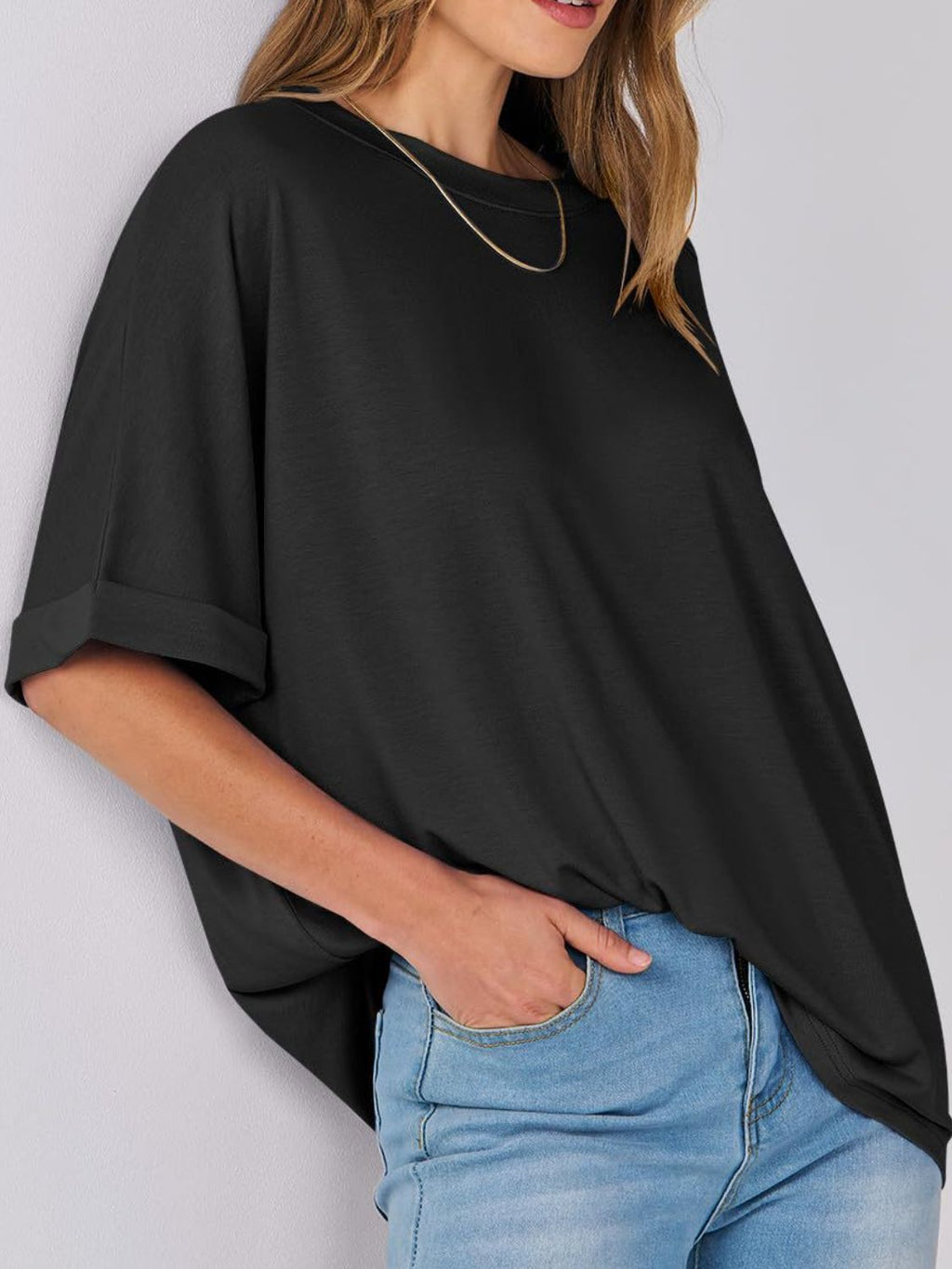 Women T-Shirt Round Neck Half Sleeve Oversized Cotton Blend Basic Style a05bece2-b033-4b70-8de1-1f9c5455c9ab-Max Trendsi