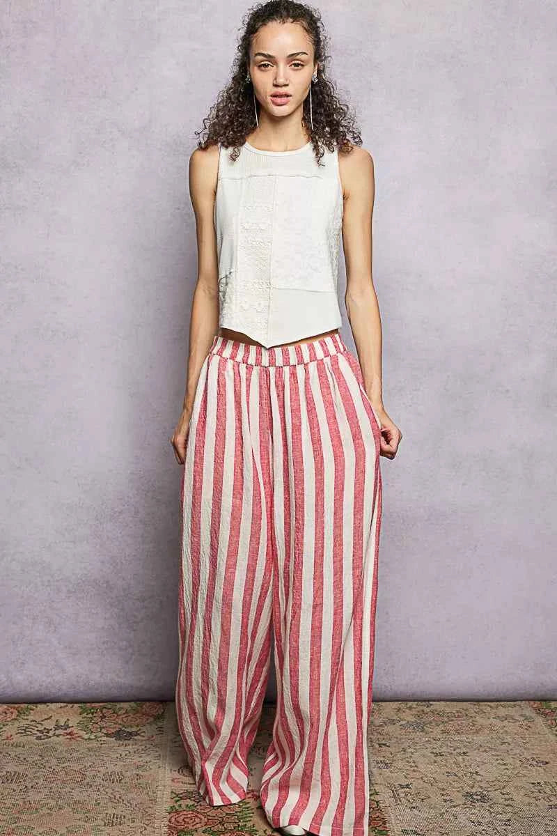 POL Ribbed Round Neck Cropped Tank with Lace Detail