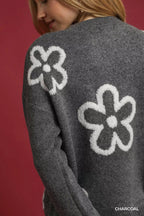 Umgee Sweater Gray Knit Round Neck with Floral Accents Pullover a079a529-286f-403c-a18d-7c0dbf92b491-Max-Origin Trendsi