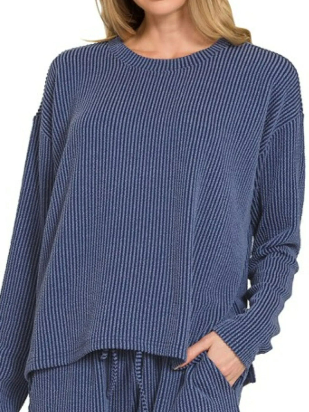 Zenana Activewear Set Navy Corded Rib Long Sleeve Tee and Shorts Set 2 Pcs a09435d9-f377-420a-aee9-8407b54a2025-Max-Origin Trendsi