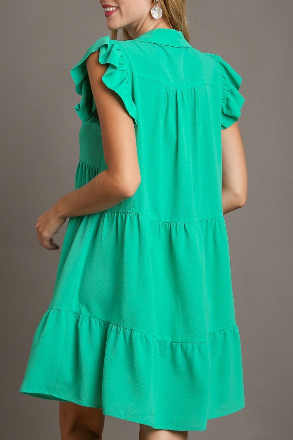 Umgee Mini Dress Ruffle Jade Green Johnny Collar Cap Sleeve Tiered a097da47-1c66-4f65-ab06-7c10b049e23d-Max Trendsi