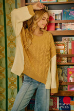 BiBi Womens Sweater Cable Knit With Hacci Combo Uneven Hem Detail a09c5734b80d4032b87946ed0a851f29-Max-Origin Trendsi