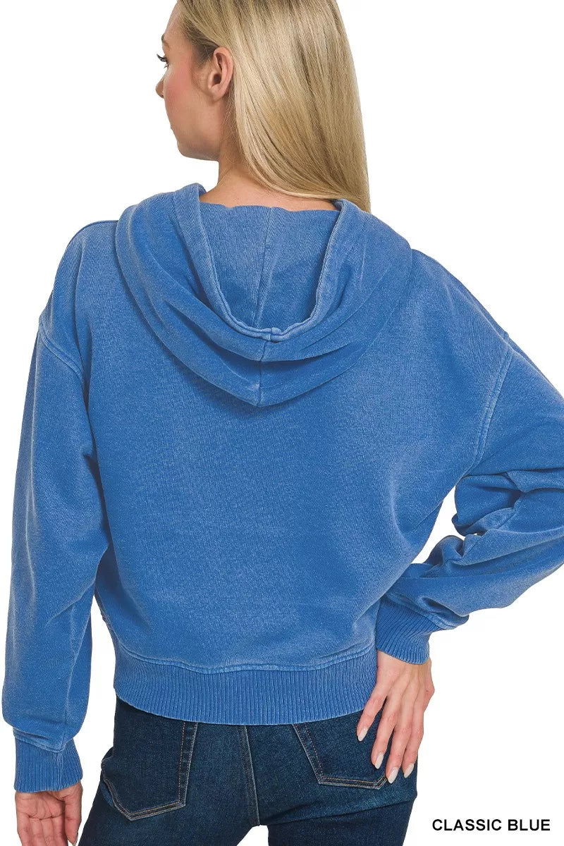 Zenana Fleece Hoodie Classic Blue Pigment Dye Half Zip Kangaroo Pocket Top a09fe0e3e5b74e1a9086c0e7d2440513-Max-Origin Trendsi