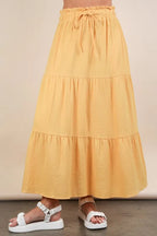 VERY J Maxi Skirt Yellow Ruffle Layered Elastic High Waist Tiered Yellow a0b4bb2885614b16a6c0c1cfb28d791b-Max-Origin Trendsi