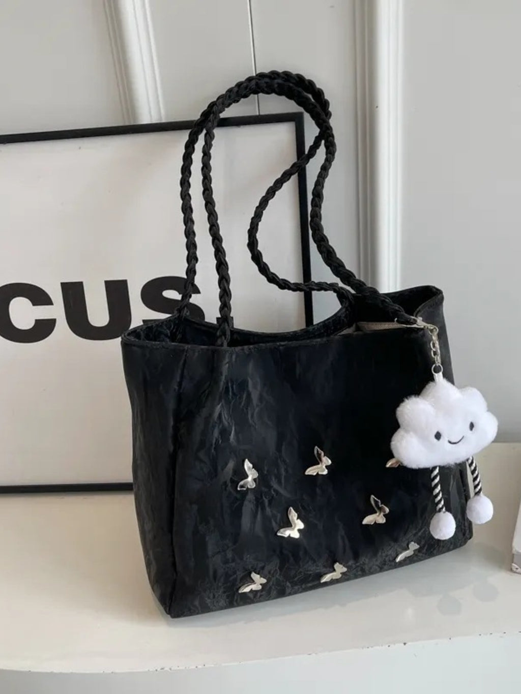 Butterfly Pattern Medium Tote Bag in PU Leather
