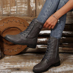 Women's Boots Pu Leather Lace Up Zip Round Toe Block Mid Heels Shoes a0c218a2f12d4f01b0ba2ac792aa5c06-Max-Origin Trendsi