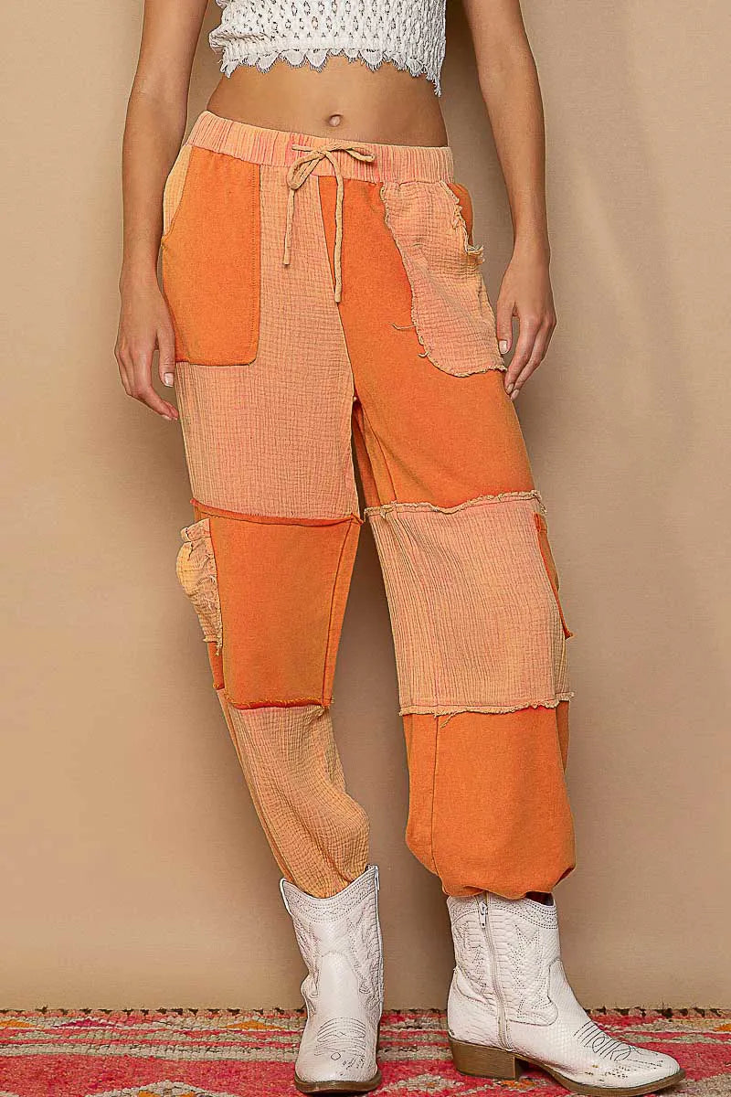 POL Jogger Pants Orange Red Cotton Drawstring Pocketed Contrast Seams a0c21b01-61e0-471a-869a-ca46236849b3-Max-Origin Trendsi