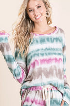 BiBi Women's Sweatshirt Tie Dye Print Terry Multicolor Long Sleeve Top a0c4e562d3a14699b3fd38b78fd525c6-Max-Origin Trendsi