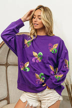 BiBi Sweatshirt Purple Mardi Gras Fleur De Lis Sequin Patches Long Sleeve Top a0c955cca880459aa8e5704d58f1553b-Max-Origin Trendsi