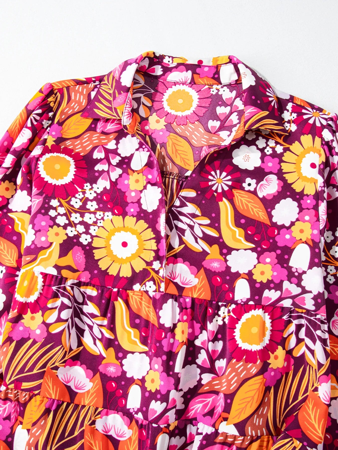 Midi Dress Hot Pink Colorful Floral Print Long Sleeve with Pockets a0cdf327ea224b9a9593d520ac92d97f-Max-Origin Trendsi