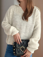 Collared Neck Long Sleeve Sweater a0da68ab-799d-469f-ab48-730b71ec1baf-Max Trendsi