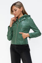Snobbish Faux Leather Women Jacket Zip Hooded Pocketed Green Basic a0f6a529-bbce-4516-bed4-401247b3036a-Max_276d8d24-0871-4b40-8538-45cc8ab36a0e Trendsi