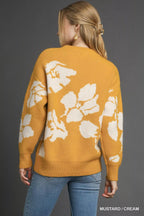 Umgee Women's Sweater Floral Mustard Long Sleeve Round Neck Pullover a1139b14-5d3c-4df2-9beb-f3726b20dda1-Max-Origin Trendsi