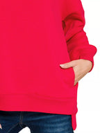Zenana Womens Sweatshirts Fleece Ruby Red Hi-low Boyfriend with Pockets Plus Sizes a11a7b6db34c4ccabd363ad5b13b25c9-Max-Origin Trendsi