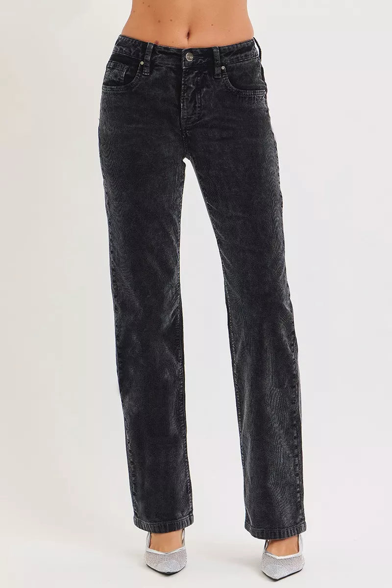 RISEN omens Corduroy Pants Mid Rise Straight Leg Tummy Control Midnight a11c5a260864411eb0c3d4939b6485af-Max-Origin Trendsi