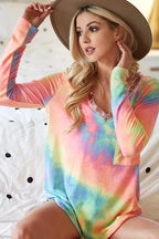 BiBi Womens Tie Dye Top V-neck Terry Pastel With Sequins Long Sleeve a12e7d539b0642c6b4c55e8e3293273a-Max-Origin Trendsi
