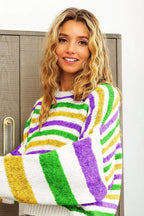 BiBi Womens Sweater Mardi Gras Colors Stripe Comfy Knit Pullover a13b66257ef6498785f6fc4e7ea1626c-Max-Origin Trendsi
