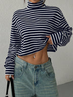 Striped Women Cropped T-Shirt Turtleneck Long Sleeve Black Casual Tops a13c143d-585b-4eab-a3c1-54819cbb61f6-Max Trendsi
